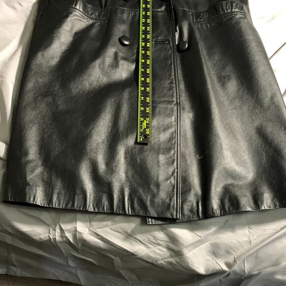 Vintage Charles Klein Womens Leather Trench Cota Small Black Button Front Biker - Picture 6 of 16